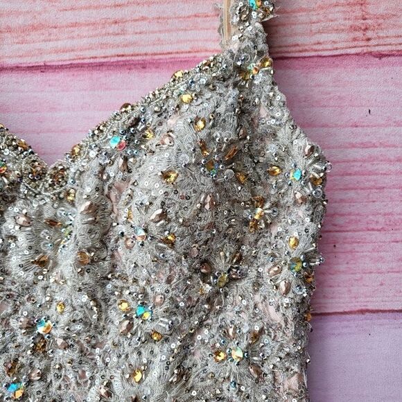 Mac Duggal Beaded Lace Bodycon Sheath Formal Knee‎ Length Cocktail Dress 8 - Picture 6 of 7